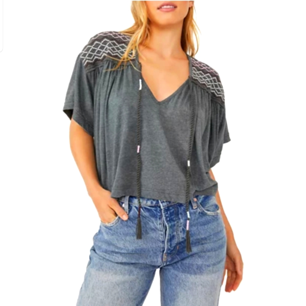 NWT Free People Market T-Shirt, Washed Black, S